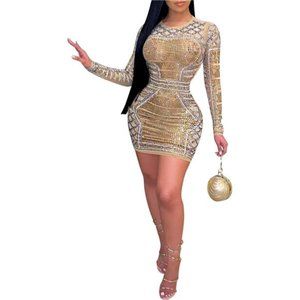 Rhinestone Long Sleeve Night Club Dress